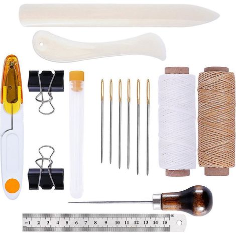 16 Pcs-cuir Outils Kit De Rparation  La Main Artisanat Cuir Fil Cir 8 Couleur Avec Aiguilles  Coudre Ciseaux Ruban  Mesurer Pour Cuir De Couture C (1/5)