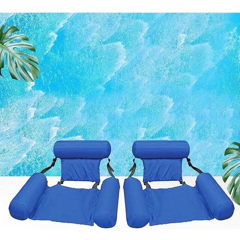 Schwimmbad-Hängematte, schwimmendes Bett, tragbare, faltbare, aufblasbare Wassermatratze, Strandbett, Wassersport-Liegestuhl für Erwachsene und Kinder (2er-Pack, Blau) (1/5)
