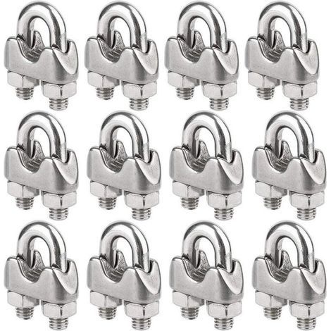 Pack of 12 Stainless Steel Cable Clamps for 4mm Diameter Wire Rope (M4) (1/5)