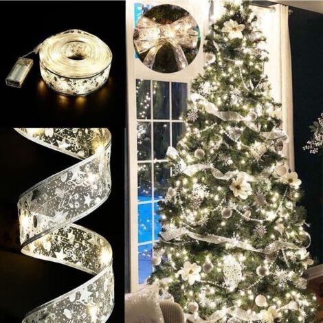 argenté-1 Ruban Sapin Noël Pailleté LED Guirlande Lumineuse pour Decoration Sapin Noel - (lumière chaude) Longueur: 5m (1/5)