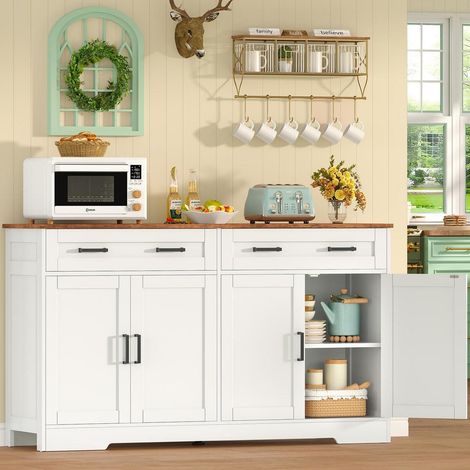 Sideboard mit Arbeitsplatte 140cm Weiß, Landhausstil, 4 Türen, 2 Schubladen (1/5)
