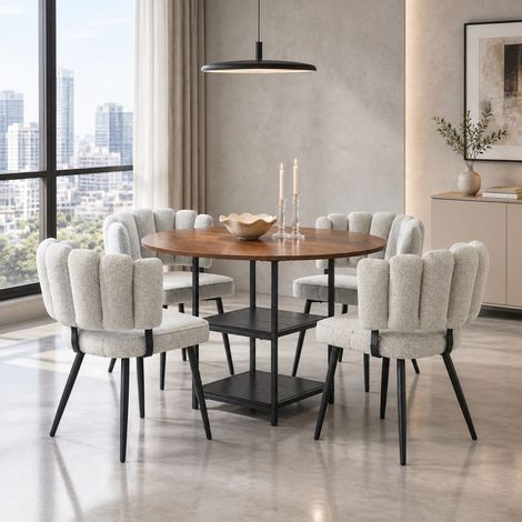 Set tavolo e sedie 4 posti, tavolo rotondo 107 cm effetto noce, beige DESVIAE (1/5)