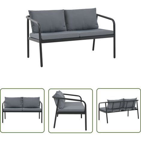 The Living Store Canapé de jardin à 2 places avec coussins Gris Aluminium - Canapé De Jardin - Canapé Deux Places - Mobilier De Jardin - Salon De Jardin - Meubles D'extérieur (1/5)