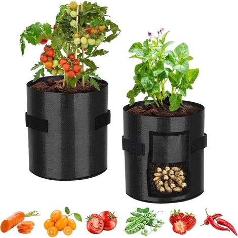 Sac Plantation Fraise Avec 2,Sacs de plantation, Grow Bags, bacs de plantation, 45X35cm, sac à pommes de terre, sac de culture pour plantes à semer,Noir, KINSI (1/5)