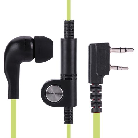 Écouteur PTT à 2 broches pour radio avec micro intégré et câble plat - Version verte