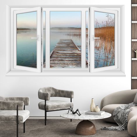 Stickers Trompe l'oeil fenêtre - Lac et ponton - 60 x 100 cm (1/4)