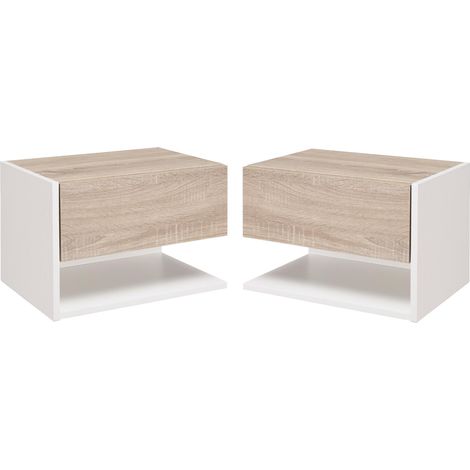 HOMCOM Tables de chevet suspendues Lot de 2 - Tables de Nuit murale - tiroir Coulissant - en Bois Bicolore Aspect chêne clair blanc