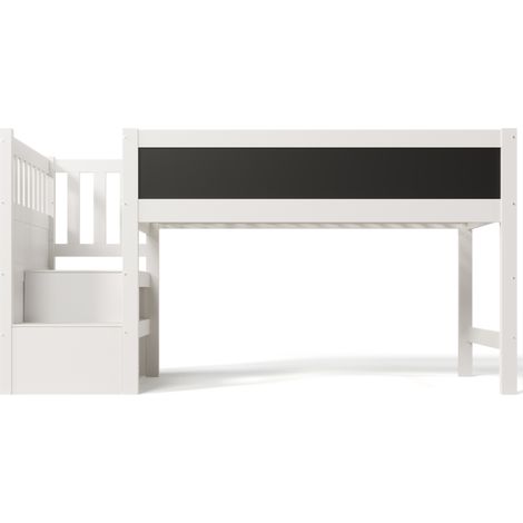Lit mezzanine enfant 90 x 200 cm blanc avec tableau noir et rangement MODENUIT (1/5)