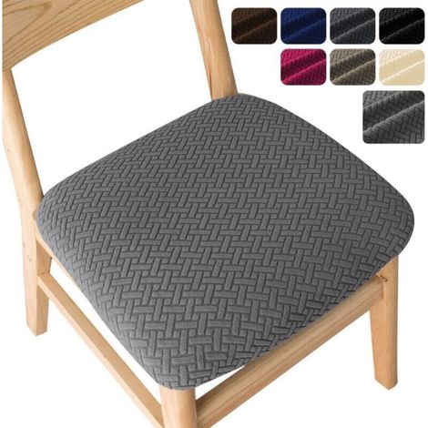 Set of 6 dining chair seat covers, stretch jacquard dining chair covers with buckle for kitchen dining room, dark grey (1/5)