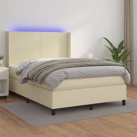 vidaXL Sommier à lattes de lit matelas LED Crème 140x190 cm Similicuir (1/5)