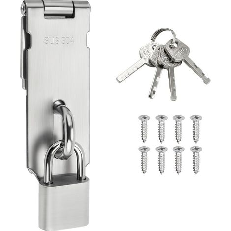 Loquet Porte Exterieur Verrou Portail avec Cadenas, Verrou Porte Interieure en Acier Inoxydable SUS304 pour Armoire, Jardin, Noir Mat,