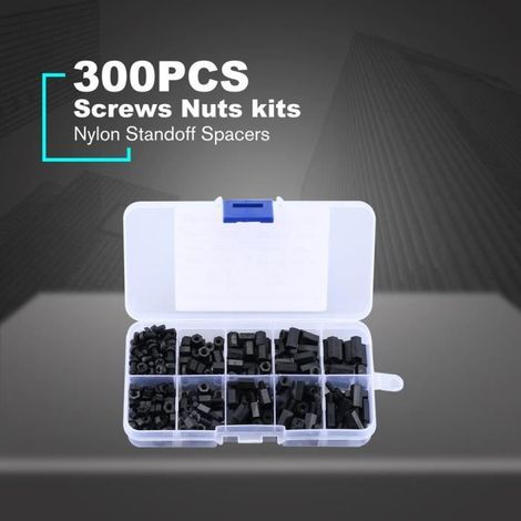 300 PCS Noir M3 Nylon Entretoise Espaceurs Mâle Femelle Vis Hex Vis Écrous Kits De Réparation pour Electronics Carte Mère Fixe (1/4)