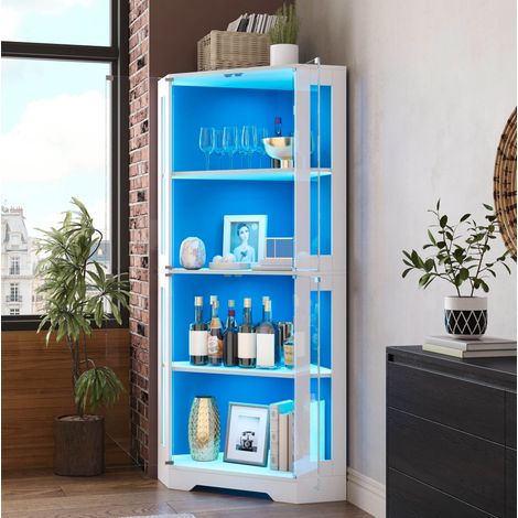 Meuble de rangement haut 40 x 40 x 165 cm avec LED, vitrine en verre, MDF blanc OKMYHOME (1/5)