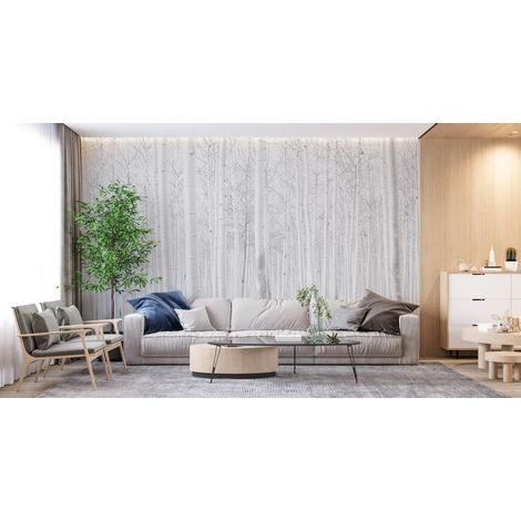 Papier peint foret foret de bouleaux enneigee 1 - 150 x 250 cm (1/2)