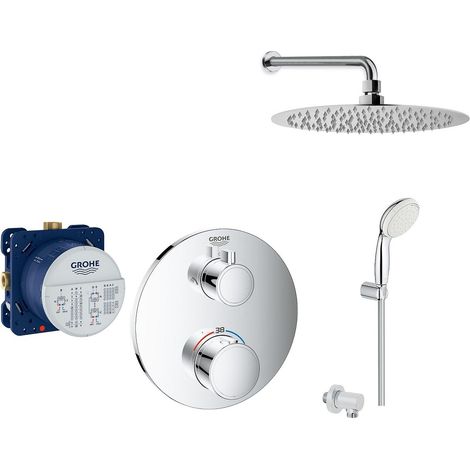 Grohe – Colonne de douche encastrée – Thermostat Grohtherm avec inverseur bain/douche – Pommeau 300mm 2 jets – Finition chromée – Installation rapide