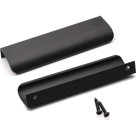 Set mit 2 schwarzen Küchenschrankgriffen aus Aluminiumlegierung, Lochabstand: 128 mm, inklusive Schrauben (1/4)
