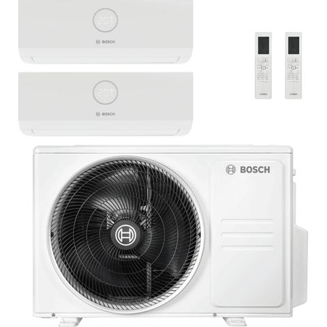 Bosch – Climatiseur réversible 5000 Bi-splits 7 kW – 1 unité extérieure + 2 unités intérieures 3,5 kW – Silence jusqu’à 19 dB – Échangeur Golden fin