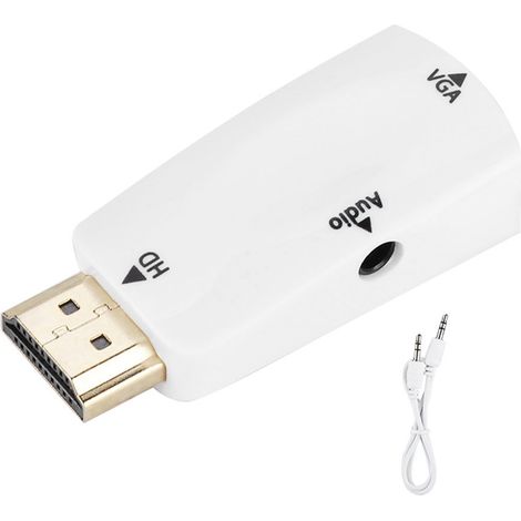 Convertisseur HDMI Femelle vers VGA Femelle avec Câble Audio 3,5 mm - Blanc - Haute Définition 1080P (1/5)