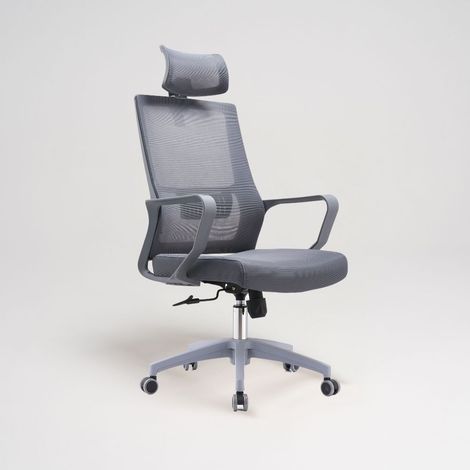 2x Poltrona ufficio Ica con schienale in rete e poggiatesta regolabile colore grigio