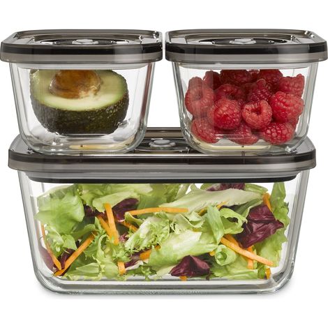 CASO VacuBoxx Eco Set - Set con 3 contenitori per alimenti e un adattatore per sottovuoto CASO 1 x 1.500 ml, 2 x 500 ml adatto a lavastoviglie, senza BPA, contenitore in vetro (1/5)
