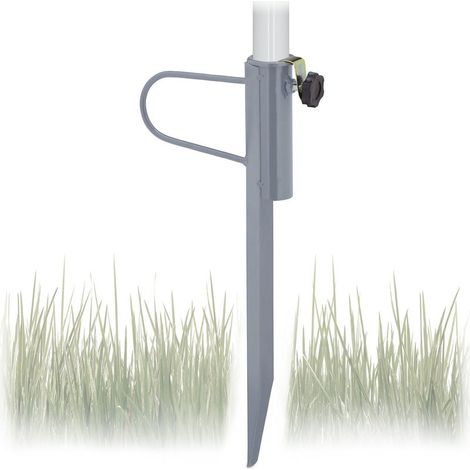 Relaxdays Piquet de parasol, épaisseur du tube jusqu’à 32 mm, douille de sol, jardin, camping, plage, acier, gris (1/5)