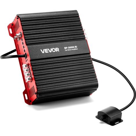 Ampli Voiture Monobloc, Amplificateur Audio Auto 1 Canal, Classe D, 2000 W RMS Max, Stable sous 1/2/4 ohms, avec Télécommande pour Niveau du Subwoofer, Filtre Passe-bas, Amplification des Basses (1/5)