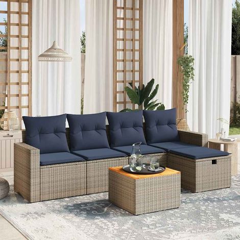 6-teiliges Gartensofa-Set mit Kissen, grau, Polyrattan (1/4)