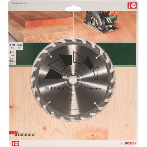 1x Lame de Scie Circulaire Standard (pour Bois, Ø 170 x 2.2/1.5 x 20/16 mm, 24 Dents, ATB, avec 1x Bague de Réduction 16 mm, Accessoire Scie Circulaire) (1/2)