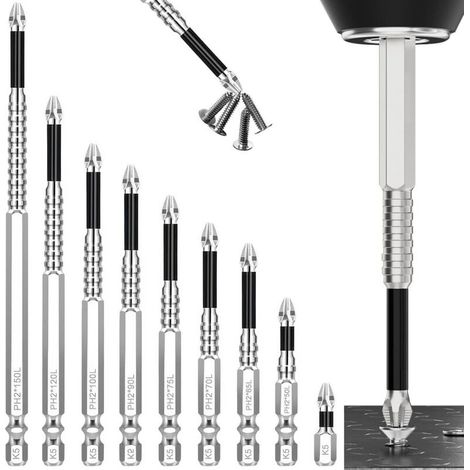 Lot de 9 Foret de Tournevis Magnétique Set,Embout Visseuse Aimanté,Embouts de Tournevis Magnétiques Durables,Anti-Slip Phillips Bits,pour Perceuse Electrique(25 50 65 70 75 90 100 120 150 mm) (1/5)