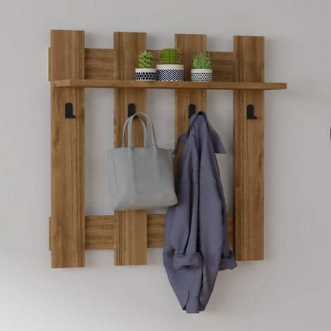 Appendiabiti Serpico, 4 Ganci, Installazione a Muro, Sfumatura Colore Struttura Noce, 70h cm Marrone Noce (1/3)