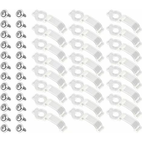 100 supports de fixation, transparents, vis incluses, pour bande LED 3528/5050, usage intérieur et extérieur (1/5)