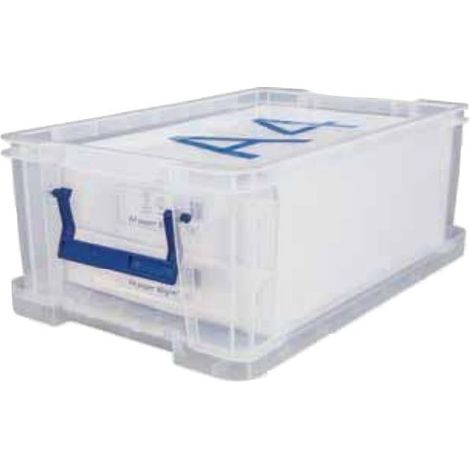 Bankers Box Prostore scatola porta oggetti in plastica con coperchio, 10 litri, impilabile, scatole per armadio super resistenti, dimensioni 14x34x21.5 cm, contenitori plastica trasparente, 1 pezzo (1/2)