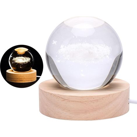 3D Ball, Glitter Ball, Warm LED Lamp, USB Rechargeable, Wooden Base for Bedroom (1) (1/5)