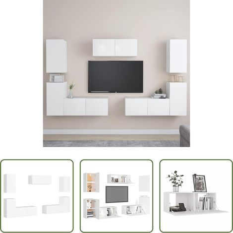 Meuble tv design - Ensemble de meubles TV 7 pcs Blanc Bois d'ingénierie (1/5)