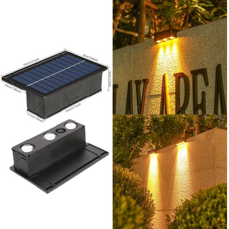 (1 lampe solaire murale 3 LED jaunes) - Éclairage extérieur étanche à 3 LED pour cour, balcon ou jardin - Idéal pour créer une ambiance lumineuse. (1/5)