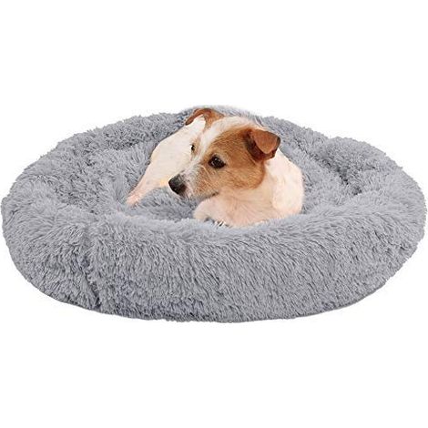 DELIU PET CHAT CHIEN NID CHENIL QUATRE SAISONS SOMMEIL PROFOND UNIVERSEL CHEVEUX LONGS LIT ROND GRIS CLAIR 80CM