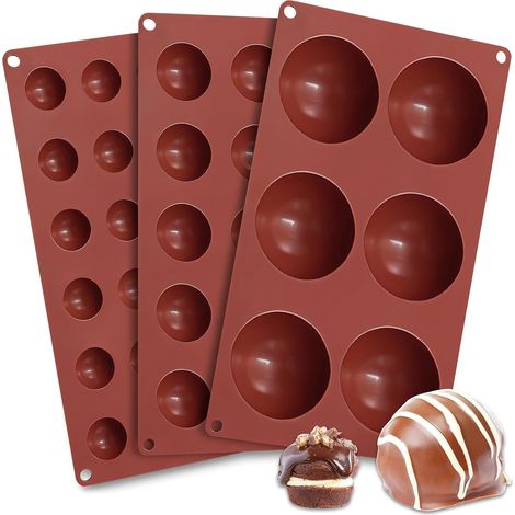 3 Pièces Moule Silicone, 6 Cavités 6,7cm, 15 Cavités 3,8cm, 24 Cavités 1,5cm, Pour Pâtisserie Et Glace (1/5)