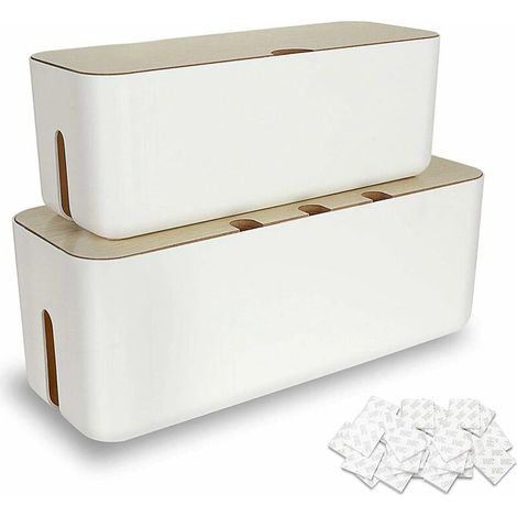 royaluxe -Lot 2 Boîte Cache Câble, Grand Boîte de Rangement pour Câbles en Plastique ABS ave Couvercle Bois, Grand et Petit Boite Cache Multiprise Pour Organisateur et Protection de Câble et Multipris (1/5)