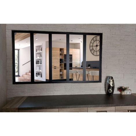VerriÃ¨re de taller de madera MDF negra con 5 vitrinas claras H108 cm x L182 cm Gd Menuiseries