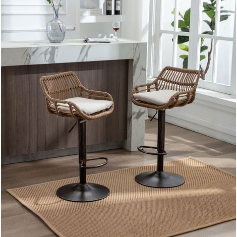 Tabouret de bar réglable 360°, lot de 2, lin beige HAVRYA (1/5)