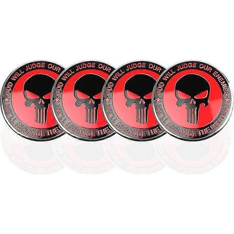 Ensemble de 4 enjoliveurs de roue de 56,5 mm en alliage d'aluminium 3D Punisher, motif crâne, rouge. Accessoires auto Autocollants pour voiture (1/5)
