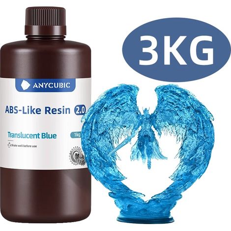 Resina per stampanti 3D, alta precisione, resistenza migliorata, 3 kg, blu trasparente (1/2)