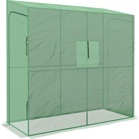 Serre de jardin Serre de jardin adossée murale serre à tomate 2 Portes zippées enroulables, 1 fenetre, dim. 200L x 80l x 200/180H cm (1/5)
