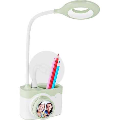 Lampe de bureau LED, lampe de table rechargeable avec port de chargement USB et porte-stylo, tuyau métallique flexible à 360°, intensité lumineuse réglable en continu et 2 modes de couleur (1/5)