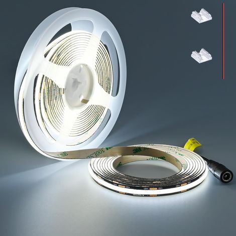 Ruban LED COB 12V Blanc Froid 5M Autocollant Flexible PCB Noir (1/5)