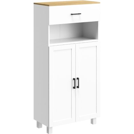 Nordic Freestanding Kitchen Cupboard with Drawer and Open Countertop, 130cm White Storage Cabinet for Living and Dining Room