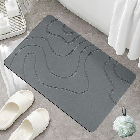 Alfombrilla de baño antideslizante de tierra de diatomeas de secado rápido para suelos de baño - Natural y fácil de limpiar (gris oscuro, 40 x 60 cm)