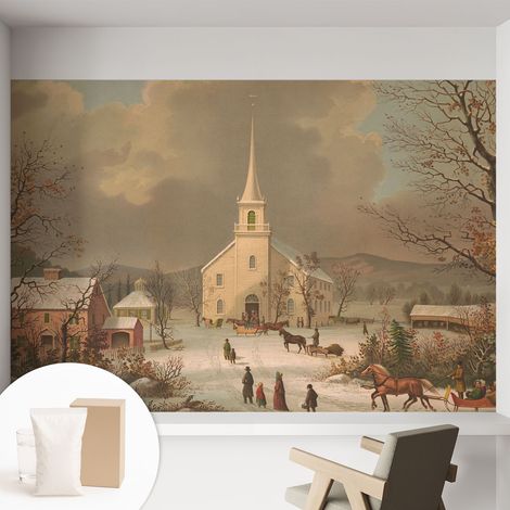 Carta Da Parati Non Tessuto - Con Colla Inclusa per Camera da Letto - Facile da Applica - Motivo decorativo Paesaggio invernale 152x104 cm (1/5)