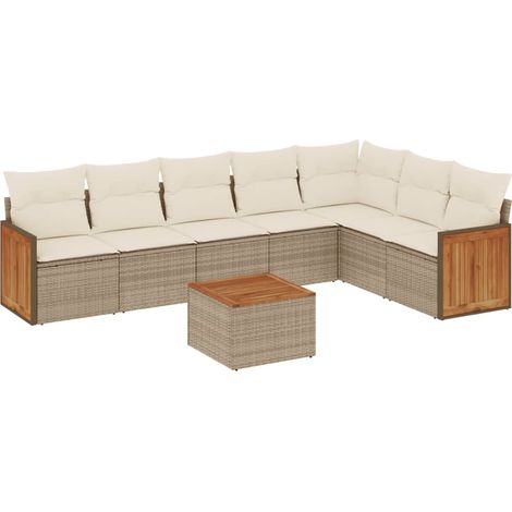 vidaXL Set Divano da Giardino 8 pz con Cuscini Beige in Polyrattan (1/5)