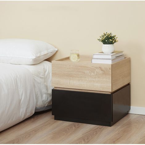 Comodino 50x40x47.5 cm, 2 cassetti impilabili e separabili, uso versatile, legno nero (1/5)